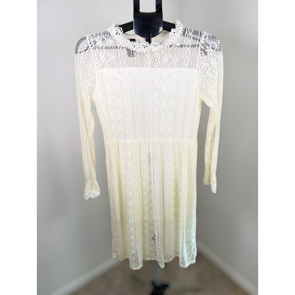 Vintage Ivory Floral Lace‎ Wedding Dress Long Sleeve High Neck Bridal Gown